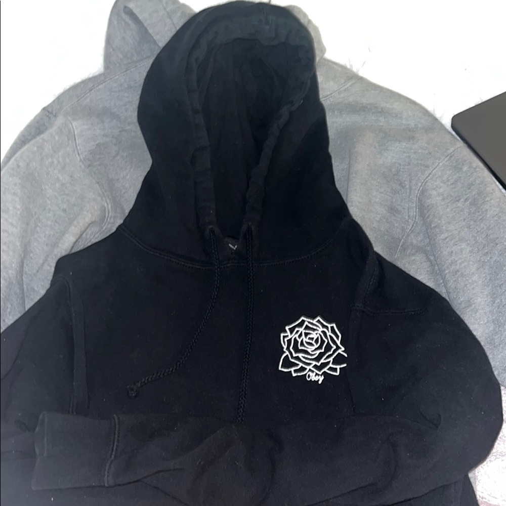 Obey Black Hoodie with Rose Design